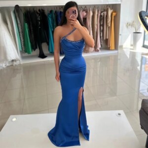 Sexy Customized Measures Saudi Arabic Green Blue Evening Dresses A-Line Beading Appliques Off Shoulder 2025 Royal Style Party