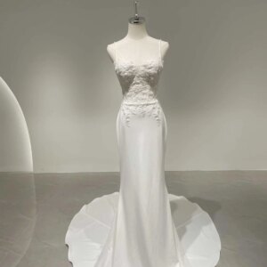 Strapless Evening Dress Heavy Lace Beaded Bride Wedding Dress Mermaid Dress With Train