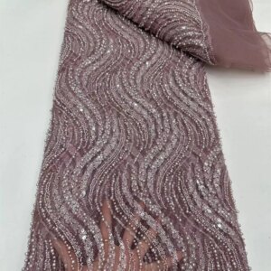 African Lace Fabric 2025 Handmade Beaded Lace Fabric France Sequin Nigerian Embroidery Bridal Mesh Lace Fabric for Sewing Q367-1