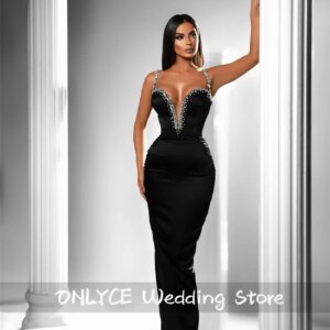 Elegant Black Sweetheart Long Prom Dresses For Black Girls Bead Diamonds Birthday Luxury Dress See-Thru Party Gown Customized