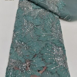2025 Elegant African Tulle Beaded 3D Flower Lace Fabric Sewing Sequins French Net Mesh Laces Fabrics For Party Wedding Dresses