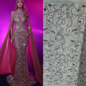 Luxury African Heavy Handmade Beads Tulle Lace Fabric Nigerian French Sequins Net Lace Fabric For Wedding Party TS2908