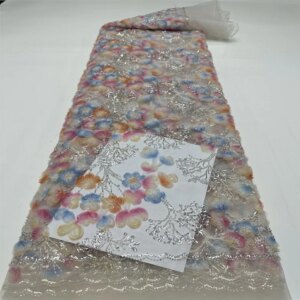 2024 African Nigerian French High Quality 2024 Hot Sale 3D Flower Lace Fabric With Sequins Bride Party Wedding Embroiderg Dress