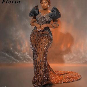 Aso Ebi Black Full Beaded Mermaid Evening Dresses Customized 2025 Saudi Arabia Dubai Wedding Party Dress Crystals Cocktail Dress