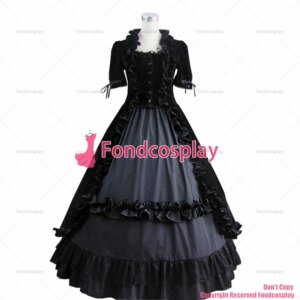 fondcosplay Gothic Lolita Punk Medieval Gown Black Velvet Ball Long Evening Dress CD/TV[CK1384]