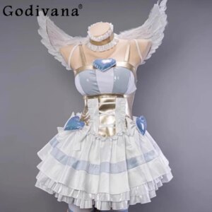 Cosplay Suspenders Dress Set for Women Big Wing Design Sweet Short Party Dress Female Sleeveless Cosplay Costumes