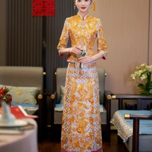 2025 Autumn New Xiuhe New Chinese Wedding Dress Wedding Dress Slimming Embroidery Dragon and Phoenix Coat Toasting Dress