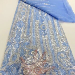 2025 New African French Nigerian High End Lace Fabric With Beads Sequins Mesh for Embroidery Wedding Party Bride Sewing Dress