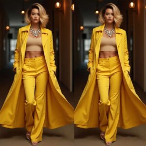 Cool Gold Women Long Jacket Suits Ladies Leisure Fashion Wear Prom Birthday Party Customized Blazer Sets 2 Pieces