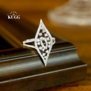 KUGG 100% 18K White Gold Rings Vintage Palace Style 0.60carat Real Natural Diamond Engagement Ring for Women High Party Jewelry