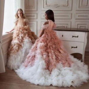 Customized Girls Pageant Dresses Ball Gown Tulle Ruffled Flower Girl Dresses For Weddings Mini Quinceanera Dresses Kids Baby