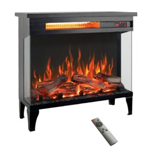24 inch three sided glass electric fireplace with feet