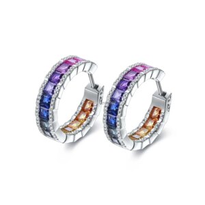 Ruif High Fine 925 Silver Lab Created Gradient Rainbow Sapphire Stud Earrings for Women Sparkling Piercing Fine Jewelry