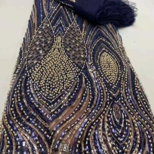 African Heavy Beaded Lace Fabric 2025 High Quality Nigerian Sequin Pearl Lace French Tulle Fabric For Wedding Party Dress Sewing