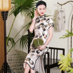 High-End Handmade Quality Real Silk Cheongsam Qipao Summer Cheongsam Qipao Dress Long Chinese Dress