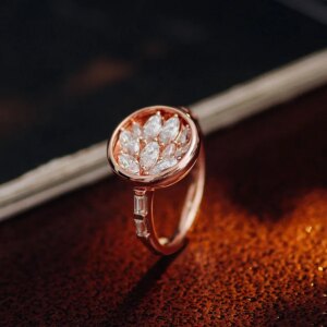 Provence Antique Roun Shape Ring 14K Gold DEF/VS Lab Diamonds Marquise cut Ring for Women Lovely Ladies Ring Personalized Custom