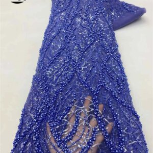 African Beaded Lace Fabric 2025 High Quality Beads Lace Fabric for Wedding Dress Tulle Mesh Sequins Lace Fabric 5 Yards Dress