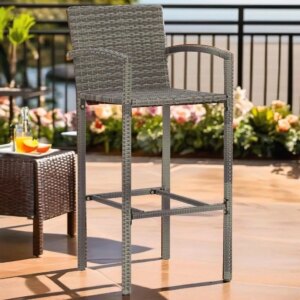 5-Piece Gray Patio Bar Set – Solid Acacia Wood and Durable Poly Rattan Furniture
