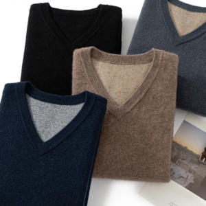 BirdTree, 35% Cashmere 65%Wool Sweaters, Men V Neck Long Sleeve Thick, Casual Versatile Sweater, 2024 Autumn Winter New T48144QM
