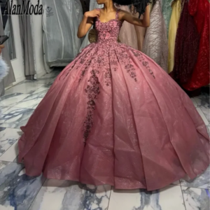 Elegant Quinceanera Dresses For Girls Lace Applique Sequin Sweet 16 Ball Gown Pink Vestidos De 15 Quinceañera Customized