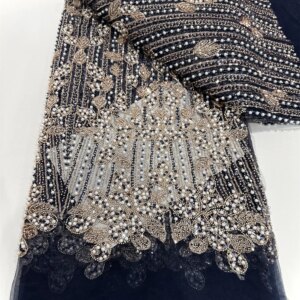 Fashion African Lace Fabric 2025 High Quality Handmade Beaded Embroidery Lace French With Beads Sequins For Wedding Dress Women