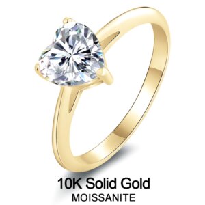 Lnngy 2024 Trend 10K Pure Gold Solitaire Rings Exquisite 7*7mm Heart Shaped Moissanite Rings For Couples Wedding Jewelry Gift