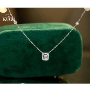 KUGG 100% 18K White Gold Necklace Fashion Square Shape 0.25carat Real Natural Diamond Pendant Necklace for Women Birthday Gift