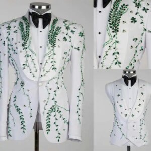Unique Wedding Suit for Man Slim Suits 2 Piece Beading Casual Blazer Formal Occasions Suits for Men Business Party Customized