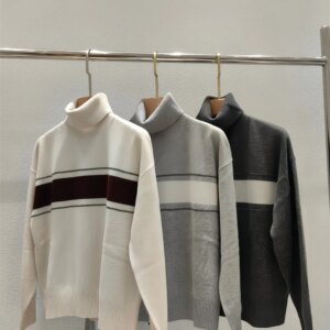 2025 High Collar Beaded Cashmere Knitted Pullover Sweater Casual Loose Women Top’s Autumn Winter New
