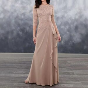 Lace Applique 3/4 Sleeves Mother Of The Bride Dress Wedding Guest Dresses Vestido De Festa Longo Chiffon