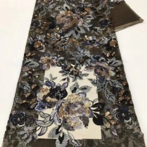 French Sequins Net Lace Fabric 2025 High Quality African 3D Lace Fabric Nigerian Embroidery Tulle Party Lace Fabric XX645KN-15