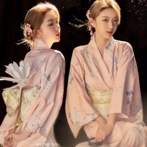Kimono Women’s Formal Dress Traditional Retro Pink Improve Chinese Style God Girl Japanese Fashion Photography Clothing
