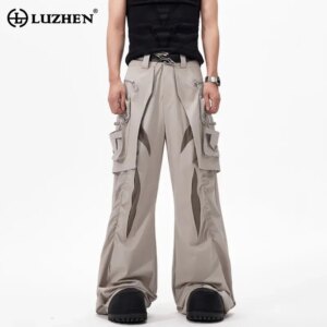 LUZHEN Trendy Personalized Patchwork Design Multi Pockets Decorate Wide Leg Cargo Pants Men 2025 New Street Wear Trousers JY2070