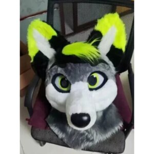 Long Fur Husky Dog Fox Mascot Head Party Halloween Fur Cosplay (Head)