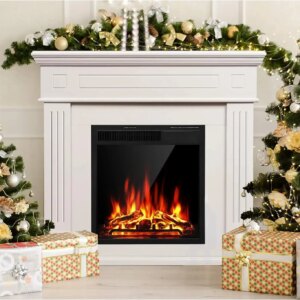 Electric Fireplace Mantel Package Wooden Surround Firebox TV Stand Free Standing  Logs,Adjustable Led Flame,Remote Control,White