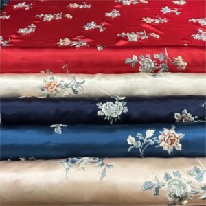 Satin acetate embroidered heavy fabric bridal dress peony imitation Su embroidery silk film and television cheongsam