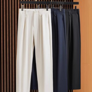 Summer light luxury fashion men’s ice silk solid-color pants, loose wide-cut men’s large straight casual pants