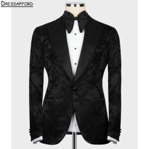 Black Men Business Beading Crystal Formal Occasion Tuxedos Grooms Wedding Party Prom Male Suit 2 Piece Set Blazer Pants
