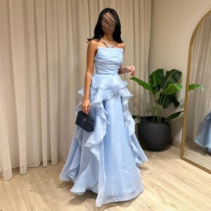 Customized Pleat Sleeveless A-line Sexy Backless Strapless Illusion Prom Gown Temperament Evening Dresses for Women فساتين السهر