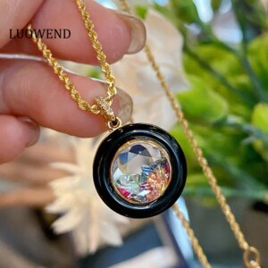 LUOWEND 100% 18K Yellow Gold Pendant Romantic Elegant Style Natural Color Sapphire Gemstone Pendant for Women Fine Jewelry