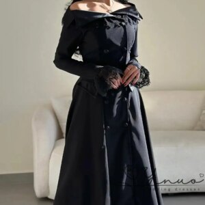 customized  Long Sleeves Off The Shoulder Prom Dresses Lace Ankle Length Formal Occasion Dress Temperament Evening Dresses