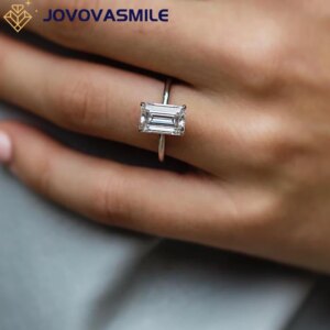 JOVOVASMILE 3 Carat Moissanite Diamond Ring Emerald Cut 10×6.5mm Elongated 18k White Gold Solitaire Rings Jewelry Women Wedding