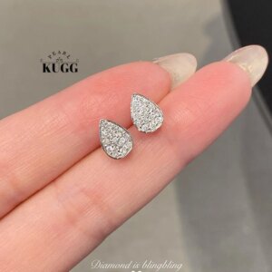 KUGG 100% 18K White Gold Earrings Classic Water Drop Shaped Real Natural Diamond Stud Earrings for Women High Birthday Gift