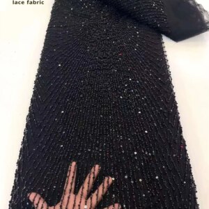 Black African Groom Lace Fabric High Quality Lace Nigerian Embroidery Sequins French Tulle Lace Fabric For Wedding Dress Wedding