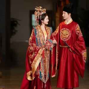 Yourqipao Song Hanfu Wedding Clothes Traditional Xiuhe Wedding Dress Ancient Chinese Wedding Gowns Couple Bridal Dresses