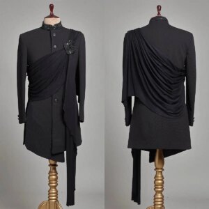 Royal Style Beaded Men’s Tuxedo Suits 2 Pcs Stand Collar With Ribbon Groom Suits Customized Formal Wear Evenings Party Suits