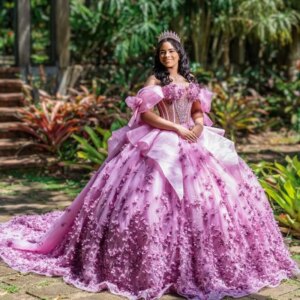 Customized Purple Off Shoulder Quinceanera Dress sequin applique beads Lace 3D flower vestidos de 15 Quinceanera