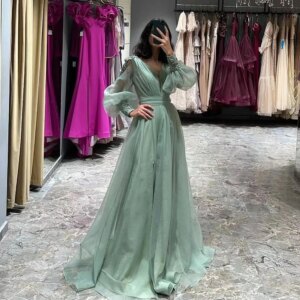 Customized Yipeisha Simple Organza Evening Dress V-neck Pleat Ruched Elegant Appliques Beading Floor Length A-line Prom Gowns