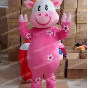 New Adult Hot Sale Foam Cute Funny Pink Cow Fancy Cartoon Mascot Costume Plush Christmas Fancy Dress Halloween Mascot Costume