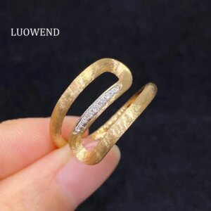 LUOWEND 100% 18K Yellow Gold Rings Fashion INS Style Real Natural Diamond Engagement Ring for Women High Wedding Jewelry